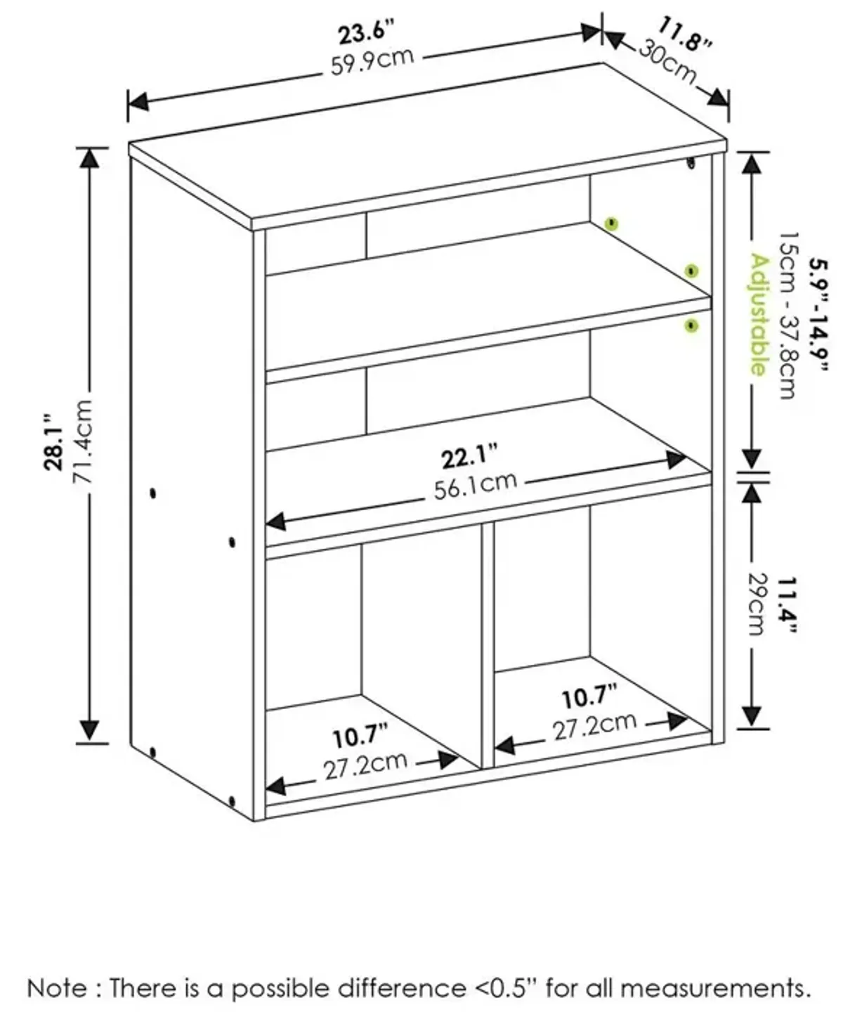 Furinno Pasir 3 Tier Display Bookcase, White