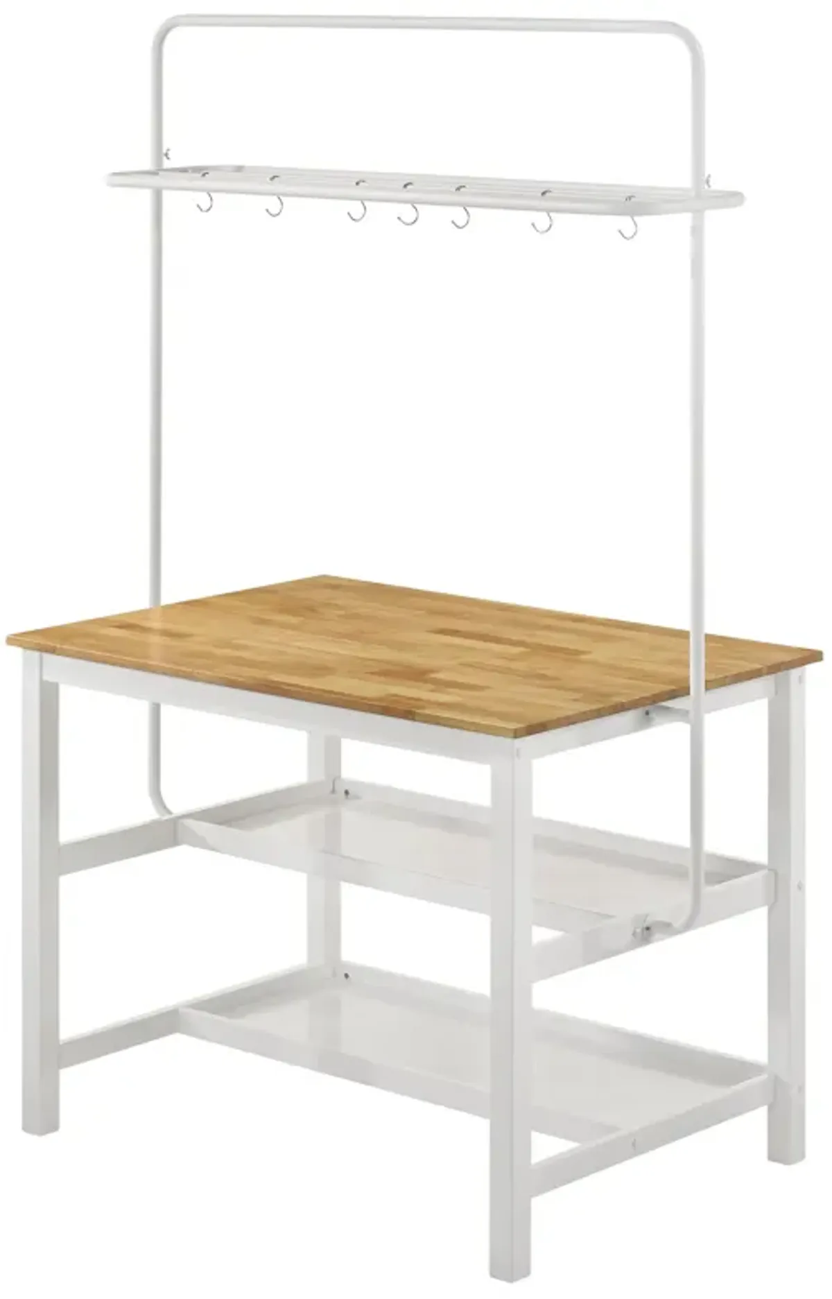 Hoa 77 Inch Counter Height Kitchen Table, Racks, Hook Stand, White Wood - Benzara