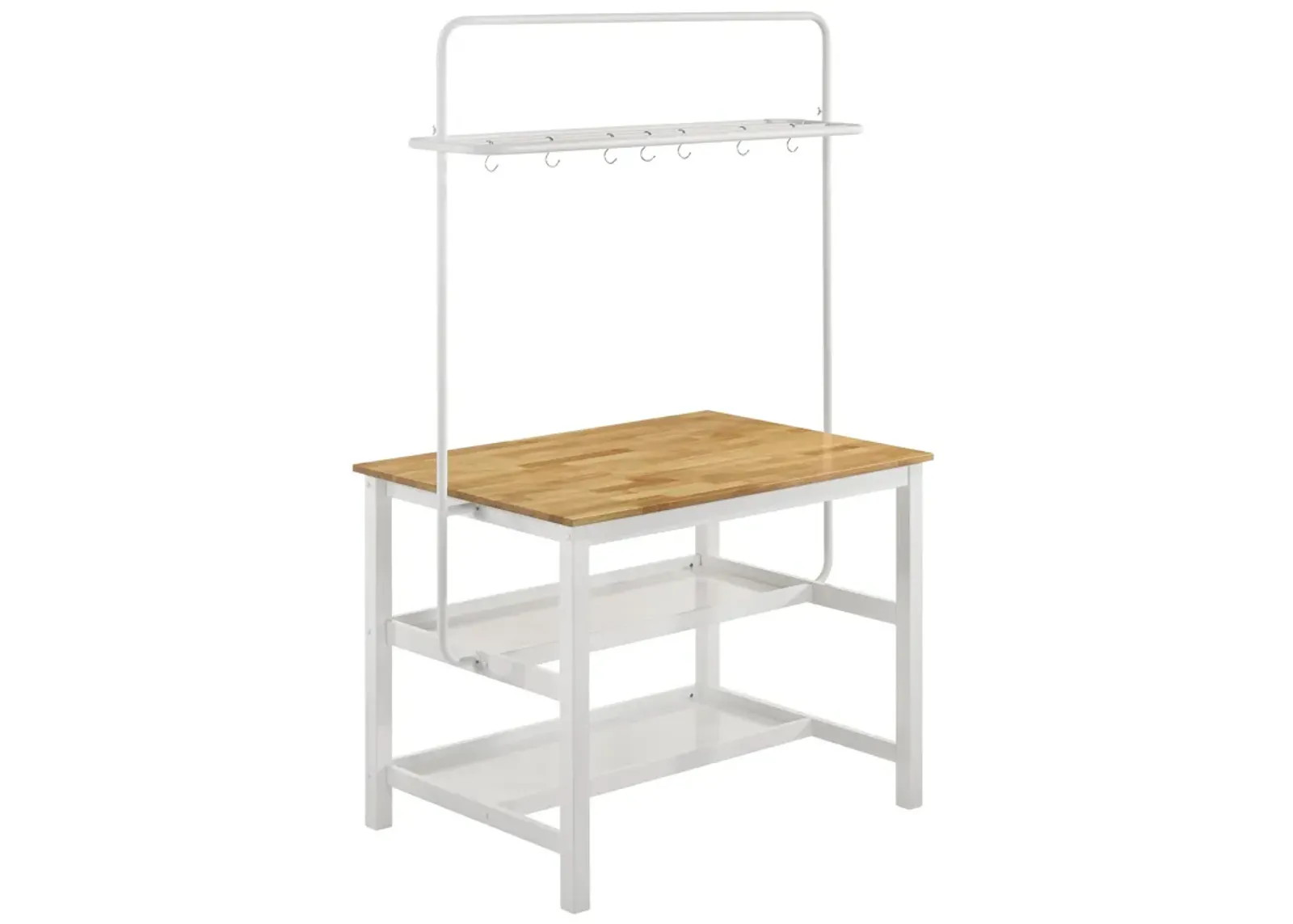 Hoa 77 Inch Counter Height Kitchen Table, Racks, Hook Stand, White Wood - Benzara