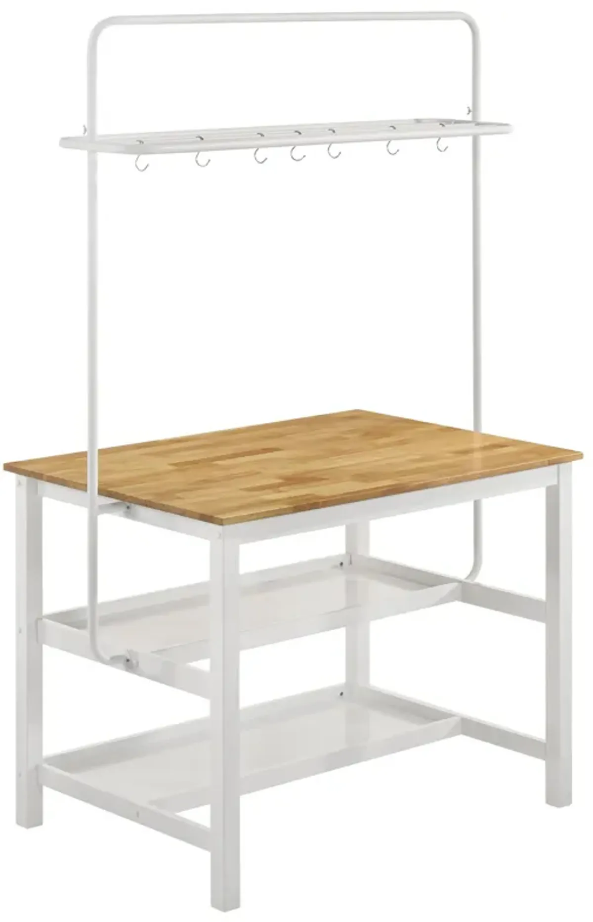 Hoa 77 Inch Counter Height Kitchen Table, Racks, Hook Stand, White Wood - Benzara