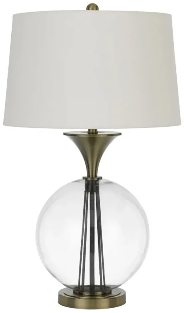 46 Inch Metal And Glass Globe Table Lamp, Dimmer, Brass Finish-Benzara