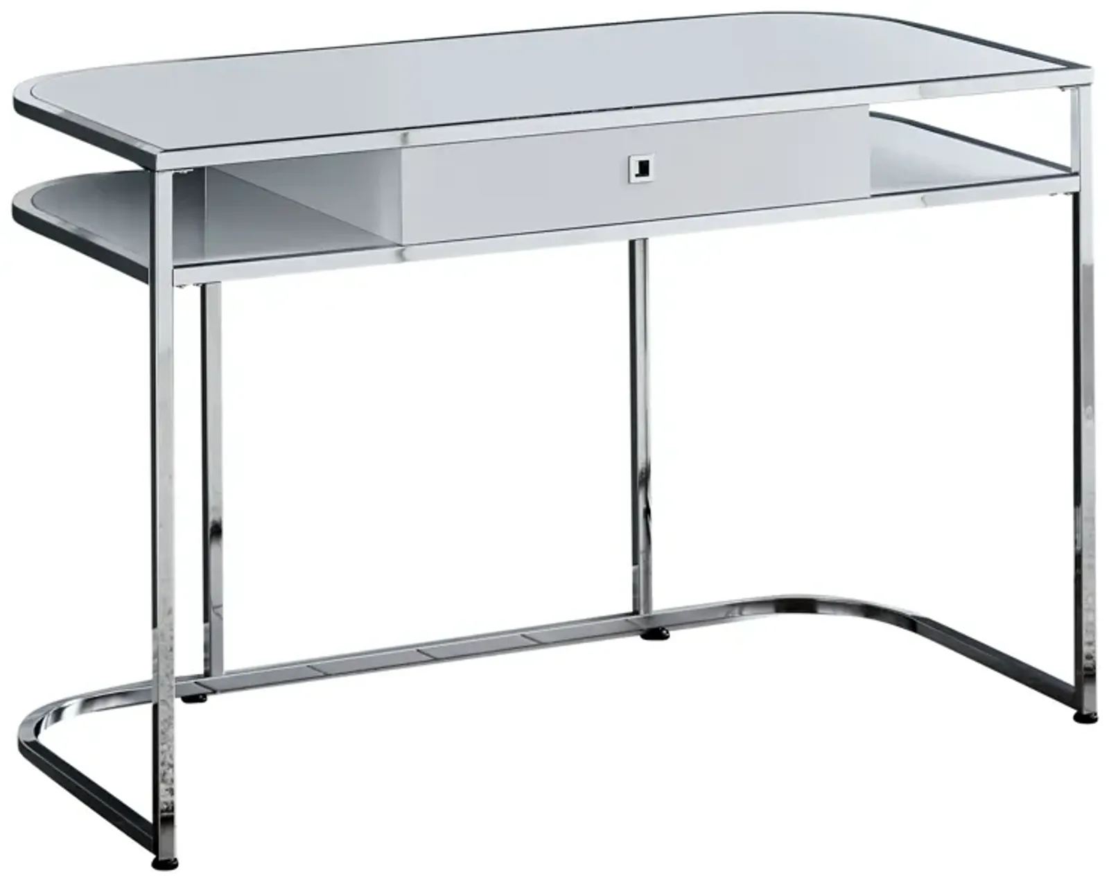 Computer Desk, Home Office, Laptop, Storage Drawers, 48"L, Work, Metal, Laminate, White, Chrome, Contemporary, Modern