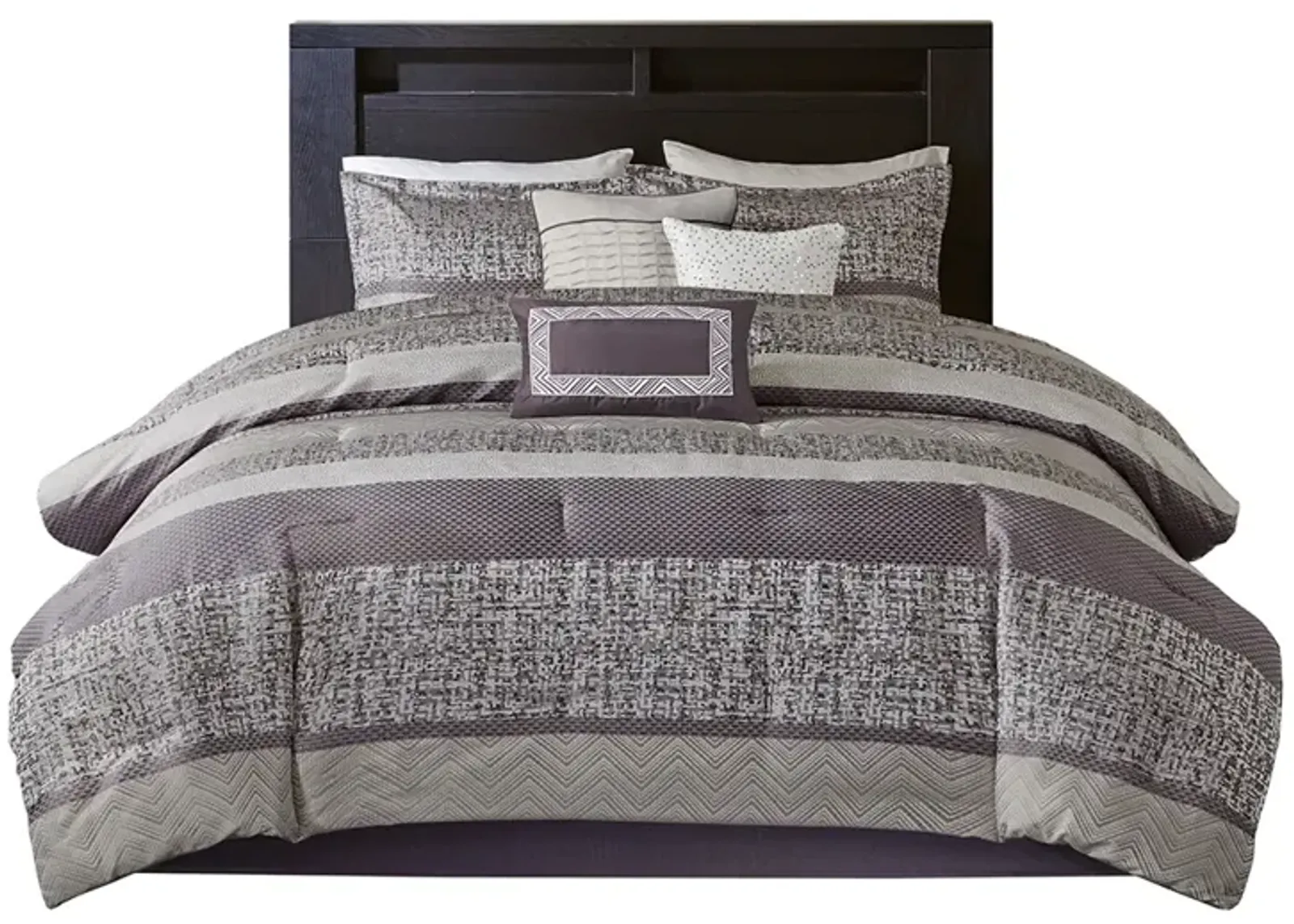 Gracie Mills Hickman 7-Piece Transitional Striped Jacquard Comforter Set