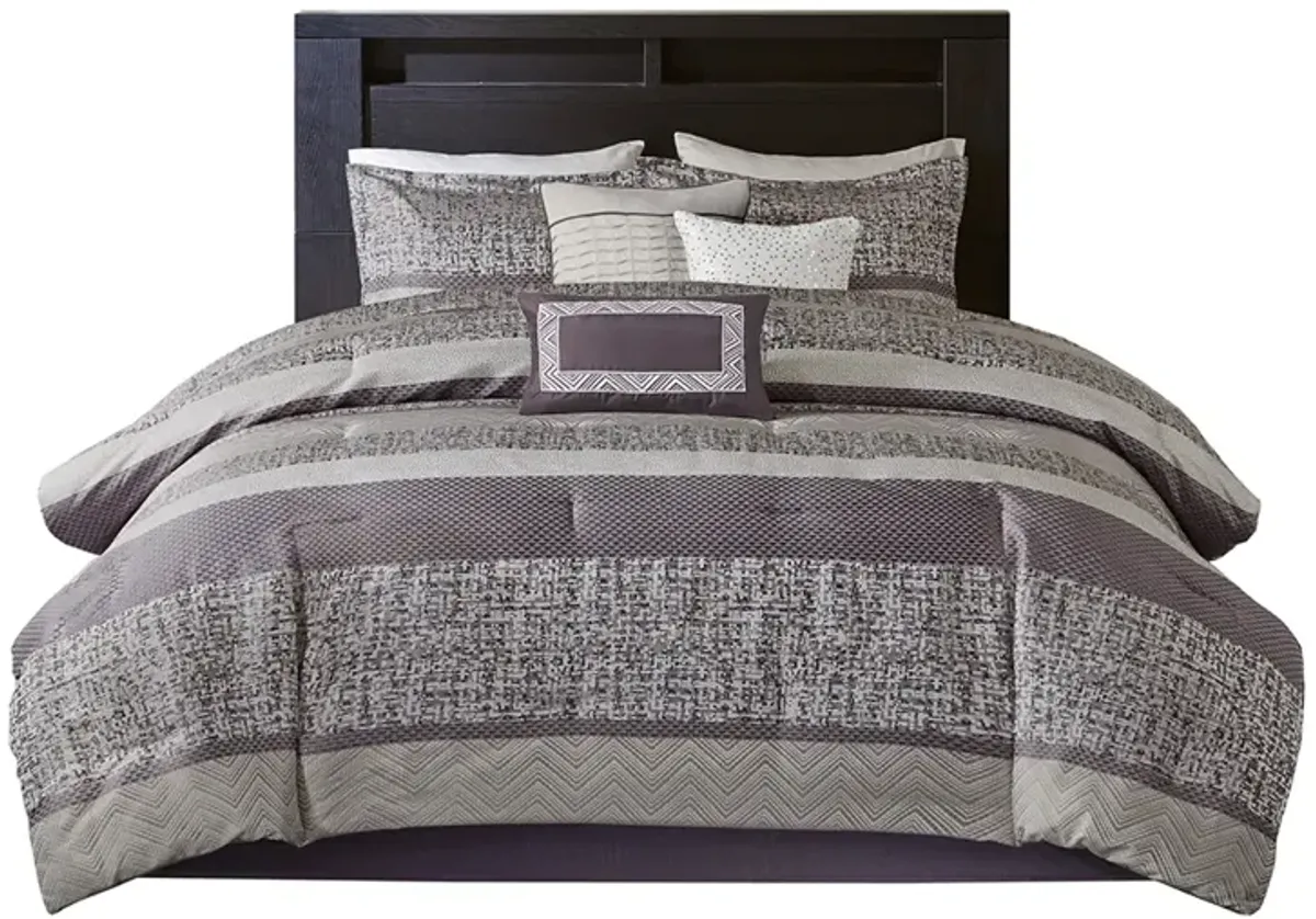 Gracie Mills Hickman 7-Piece Transitional Striped Jacquard Comforter Set