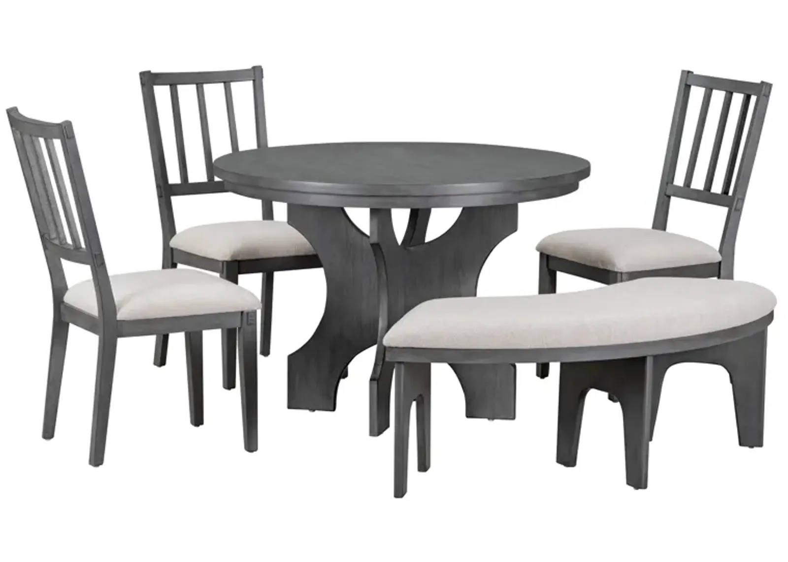 Merax  Retro Classic  5-Piece Dining Table Set with Curved Benches