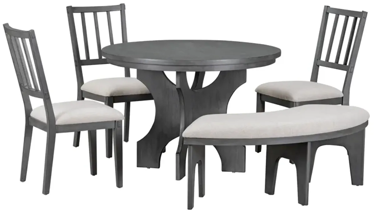 Merax  Retro Classic  5-Piece Dining Table Set with Curved Benches