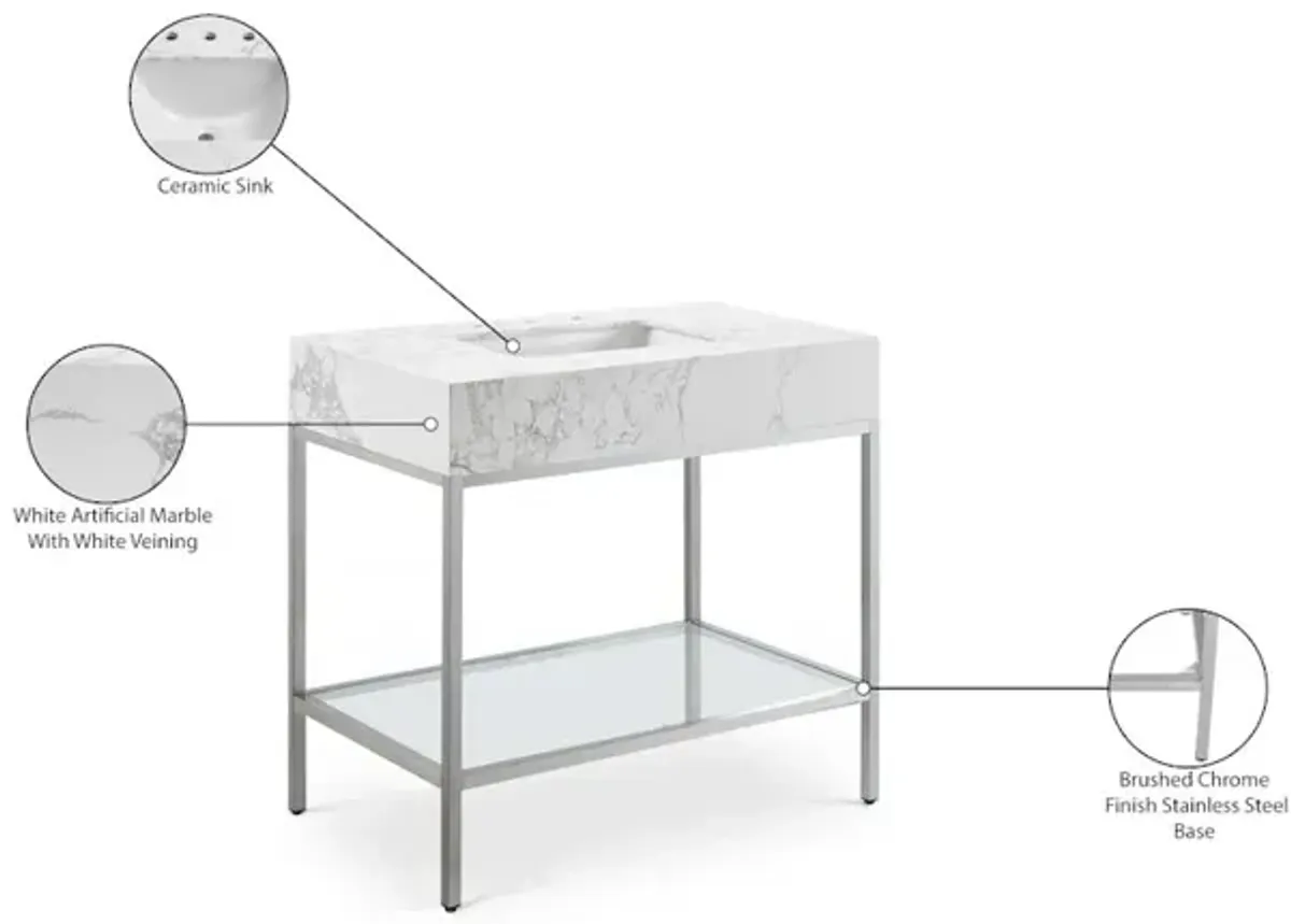 Meridian Furniture Marmo White Engineered Marble Bathroom Vanity