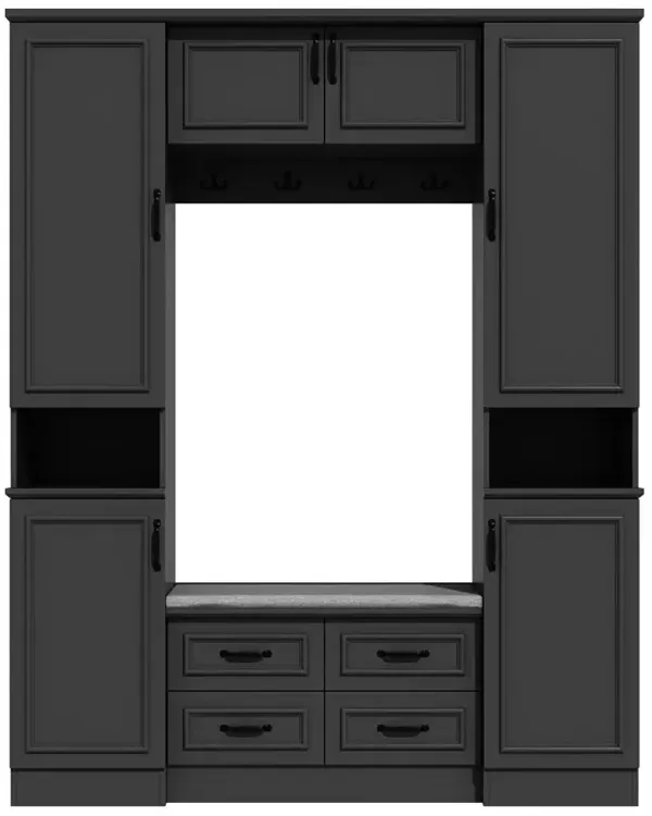Hall Tree with Bench, 6 Cabinets and 4 Drawers, Entryway Bench with 4 Coat Racks, Entryway Cabinet with 6 Doors and Adjustable Shelves, for Entryway Hallway, 15.7”D x 63”W x 78.7”H, Black