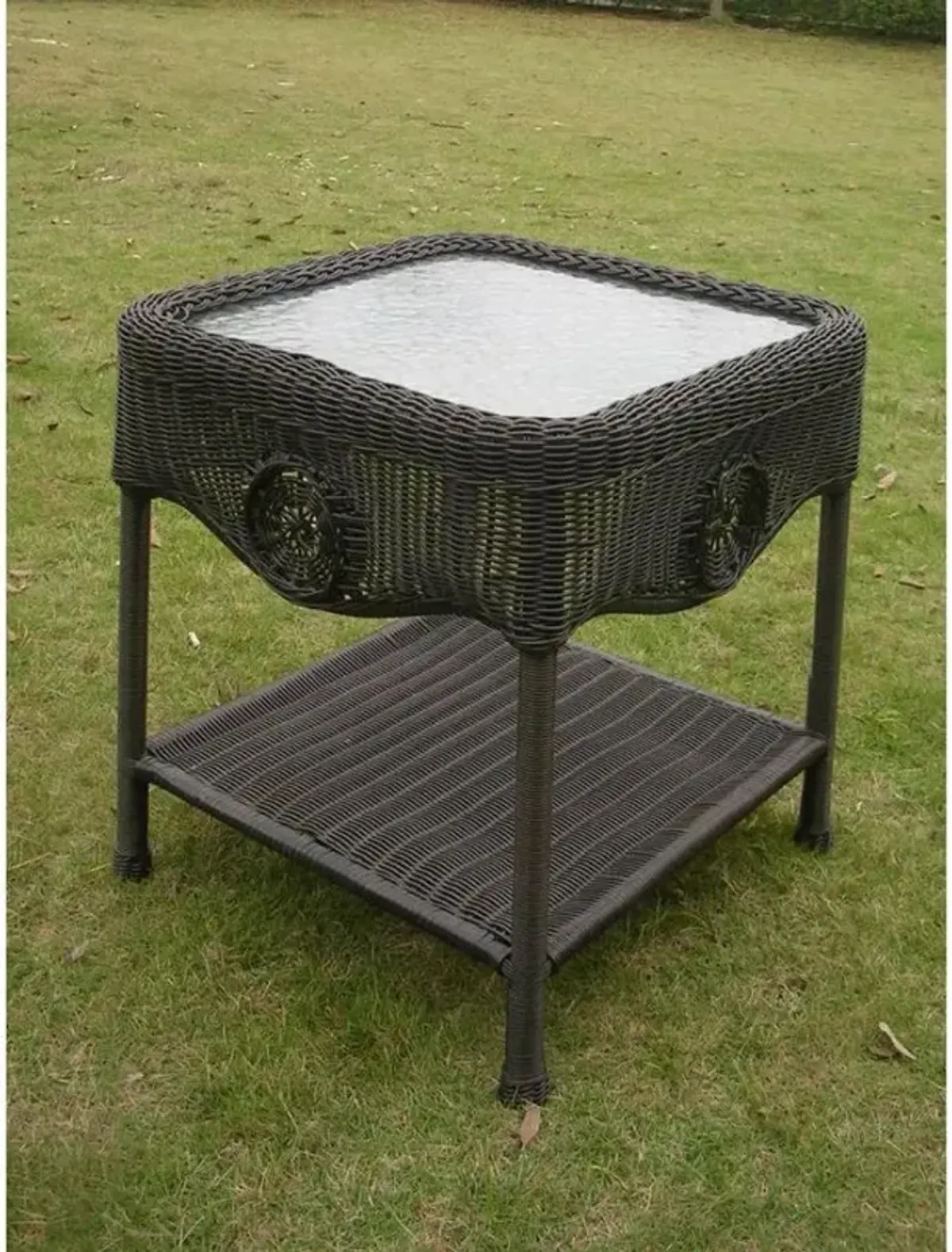 Wicker Glass Top Side Table