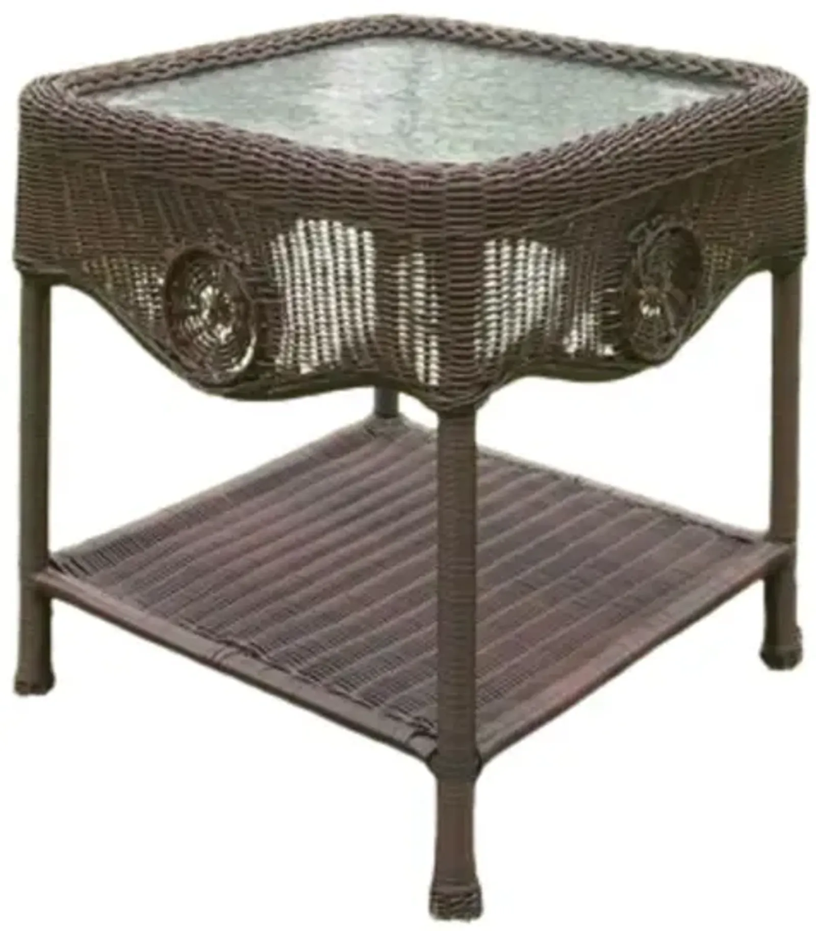 Wicker Glass Top Side Table