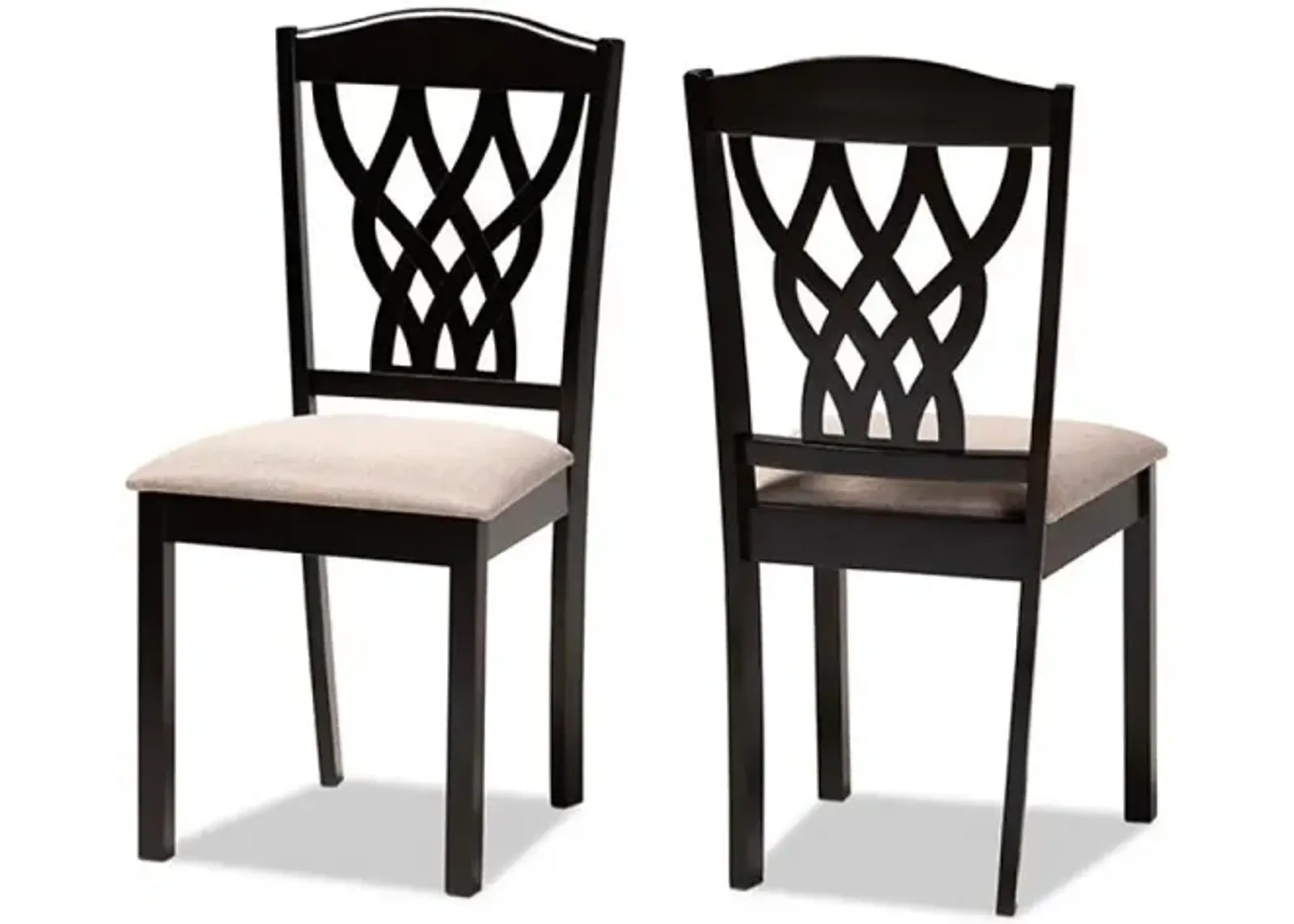 Sand Fabric Upholstered and Dark Brown Finished Wood 2-Piece Dining Chair Set