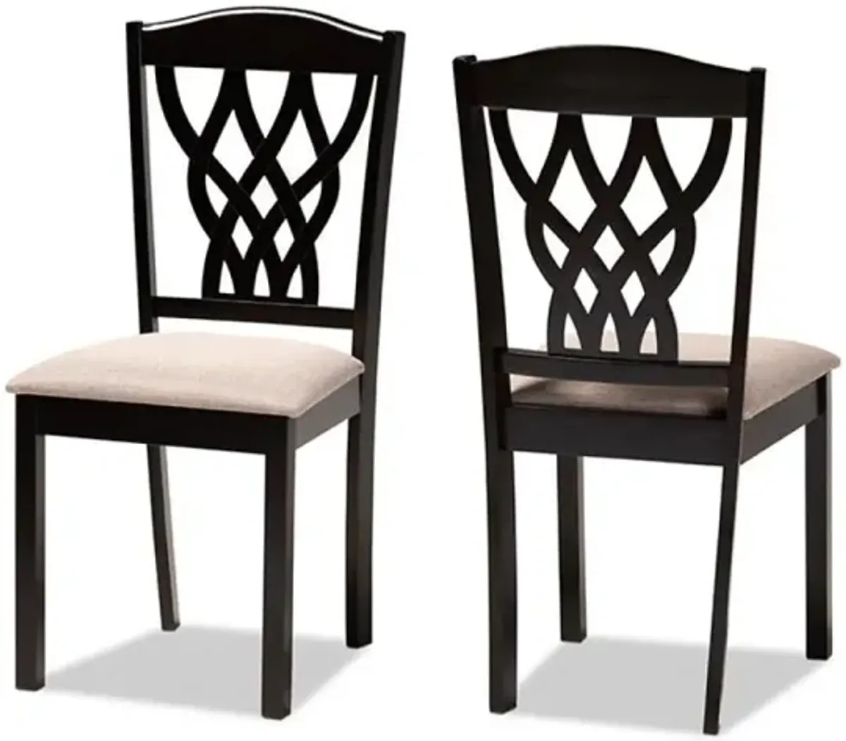 Sand Fabric Upholstered and Dark Brown Finished Wood 2-Piece Dining Chair Set