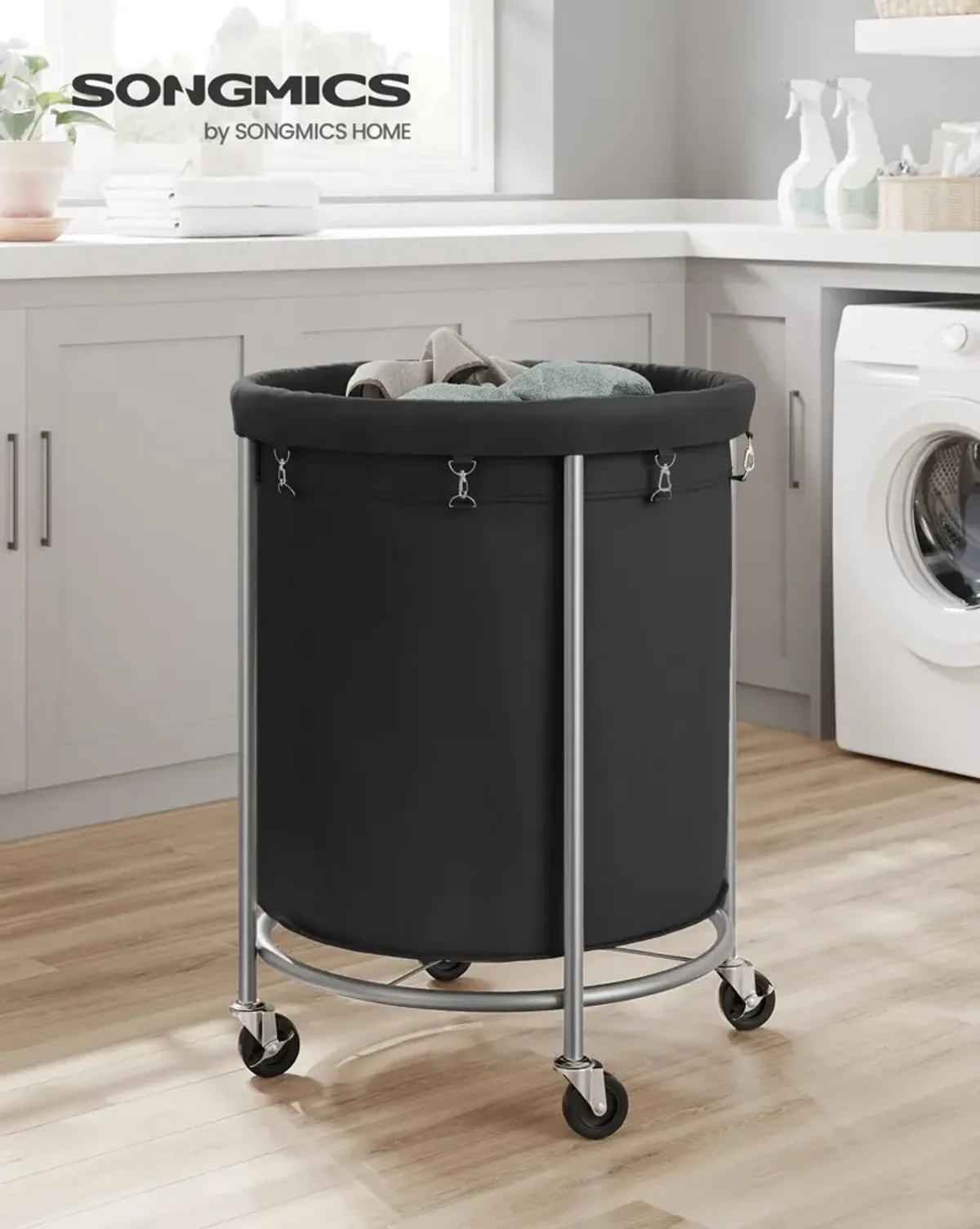 Laundry Basket with Wheels and Removable Bag, Steel Frame, 4 Casters and 2 Brakes