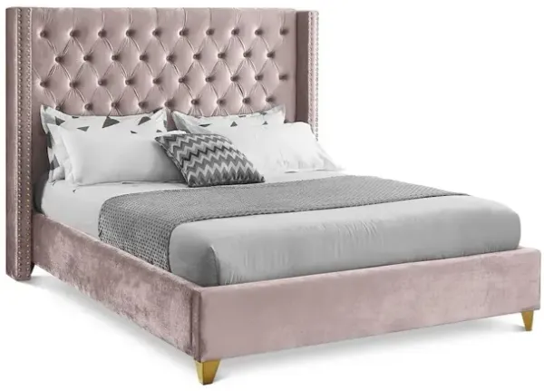 Meridian Furniture Barolo Pink Velvet Queen Bed