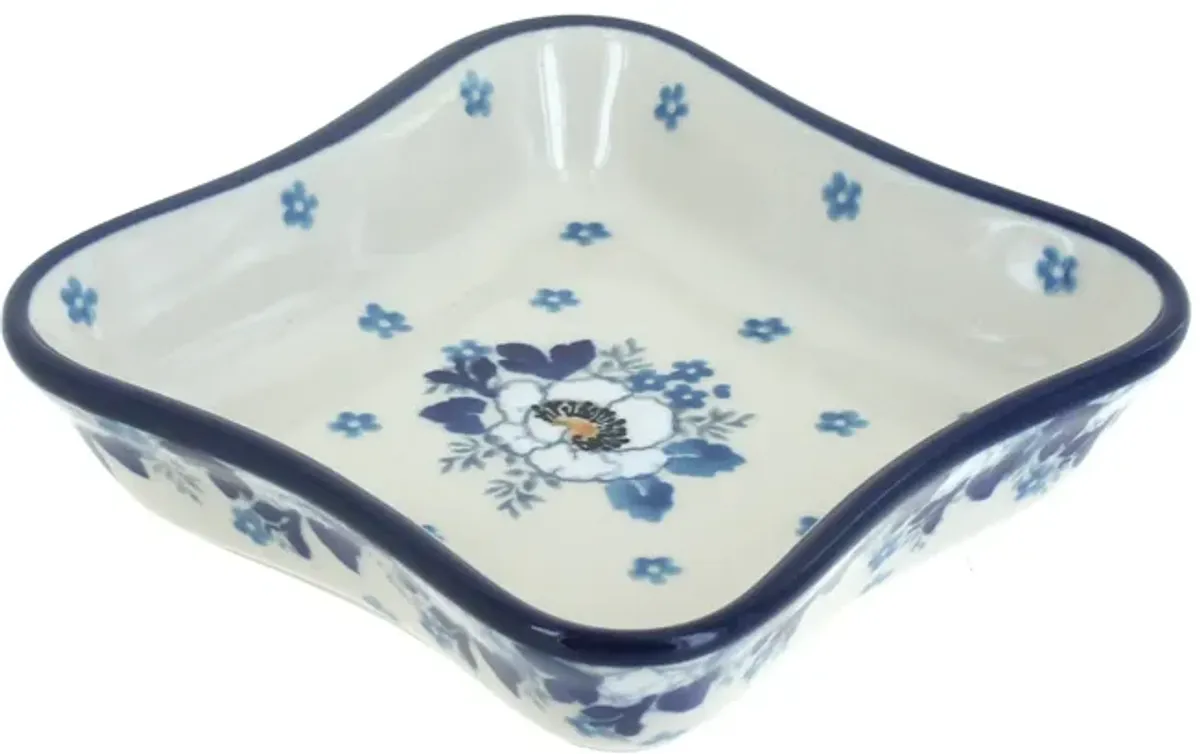 Blue Rose Polish Pottery Memory Garden Small Square Dish