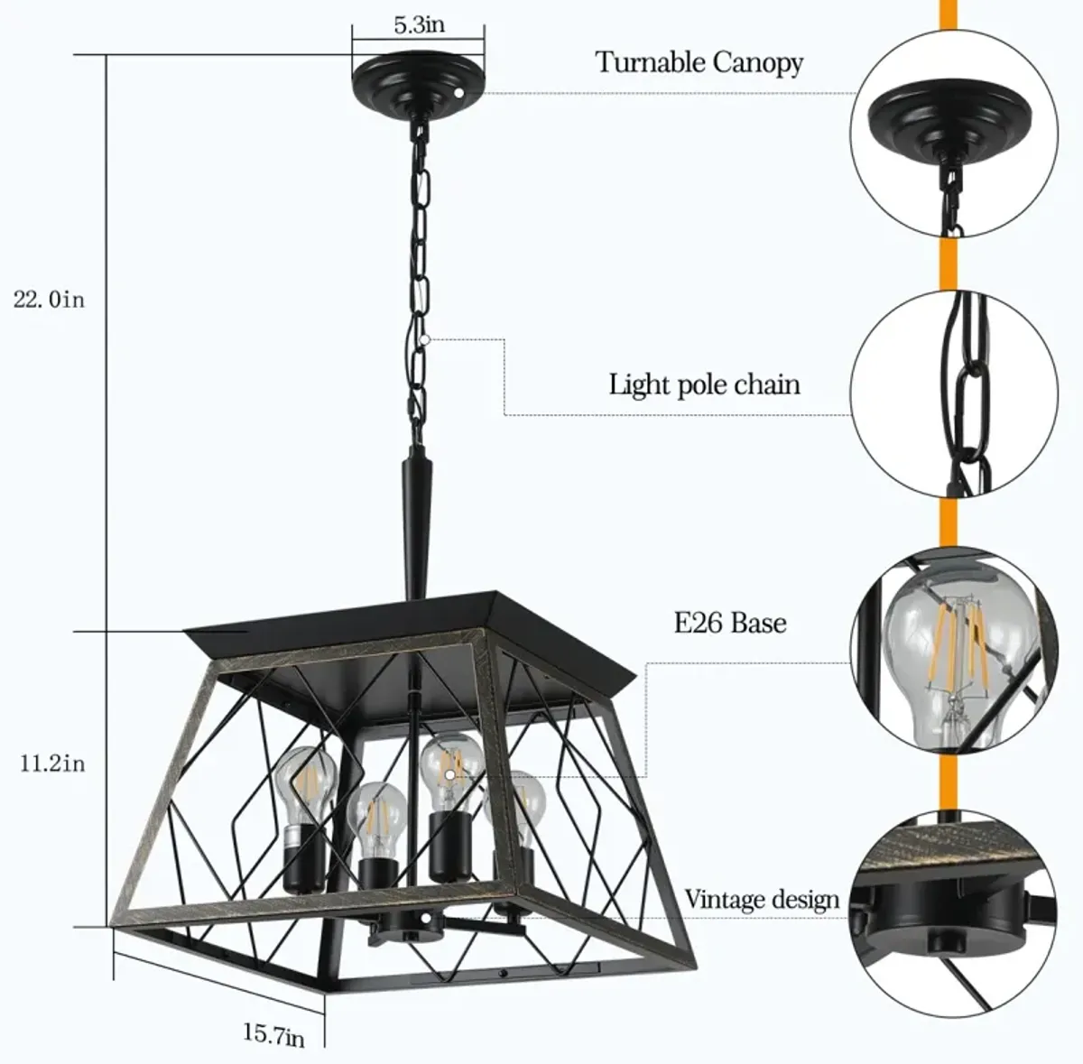 Vintage 4-Light Farmhouse Chandelier