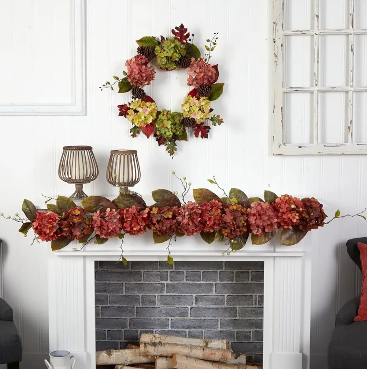 Hivvago 6" Fall Hydrangea and Berry Artificial Autumn Garland