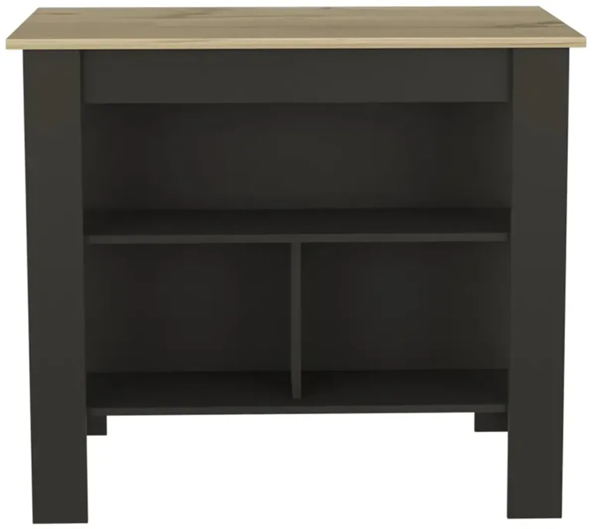 Cala Kitchen Island, Four Legs, Three Shelves - Black Light Oak