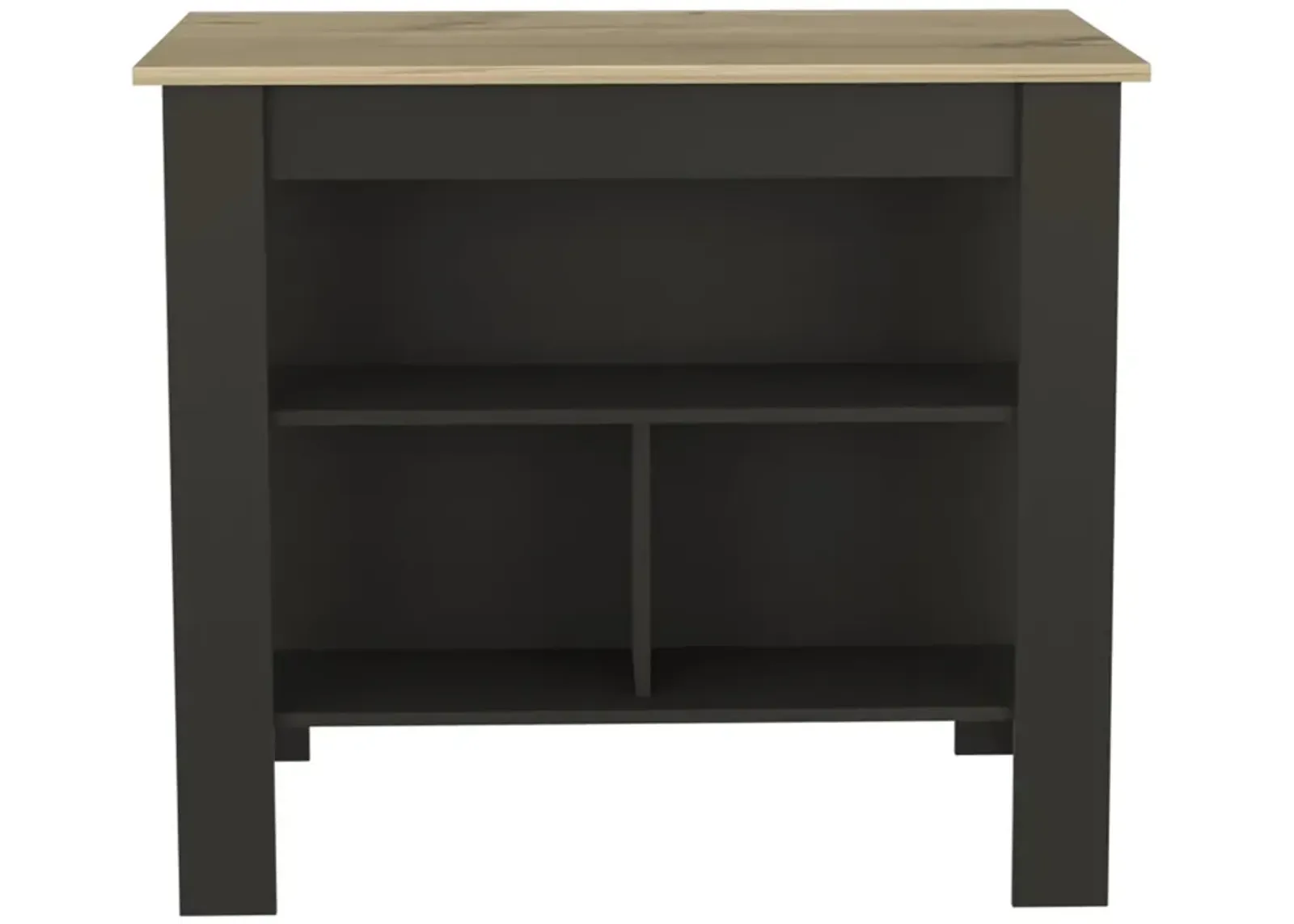 Cala Kitchen Island, Four Legs, Three Shelves - Black Light Oak