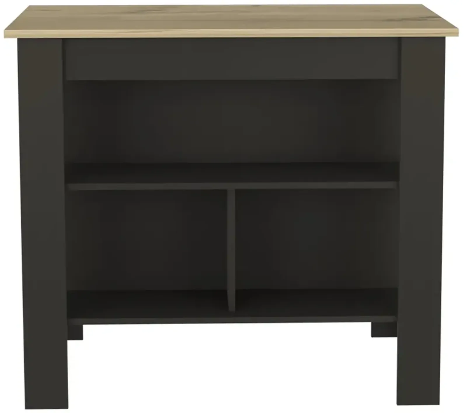 Cala Kitchen Island, Four Legs, Three Shelves - Black Light Oak