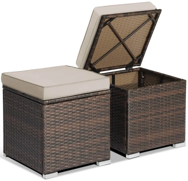 2 Pieces Patio Ottoman with Removable Cushions