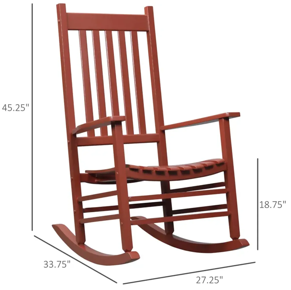 Wine Red Rustic Rocker: Wooden High Back Chair for Patio