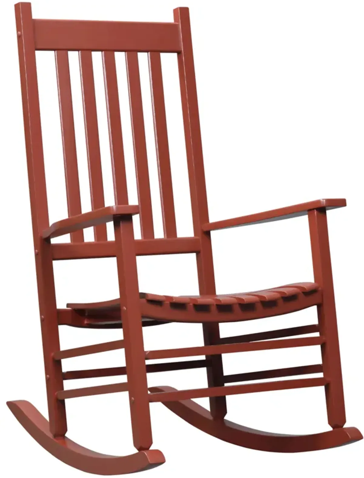 Wine Red Rustic Rocker: Wooden High Back Chair for Patio