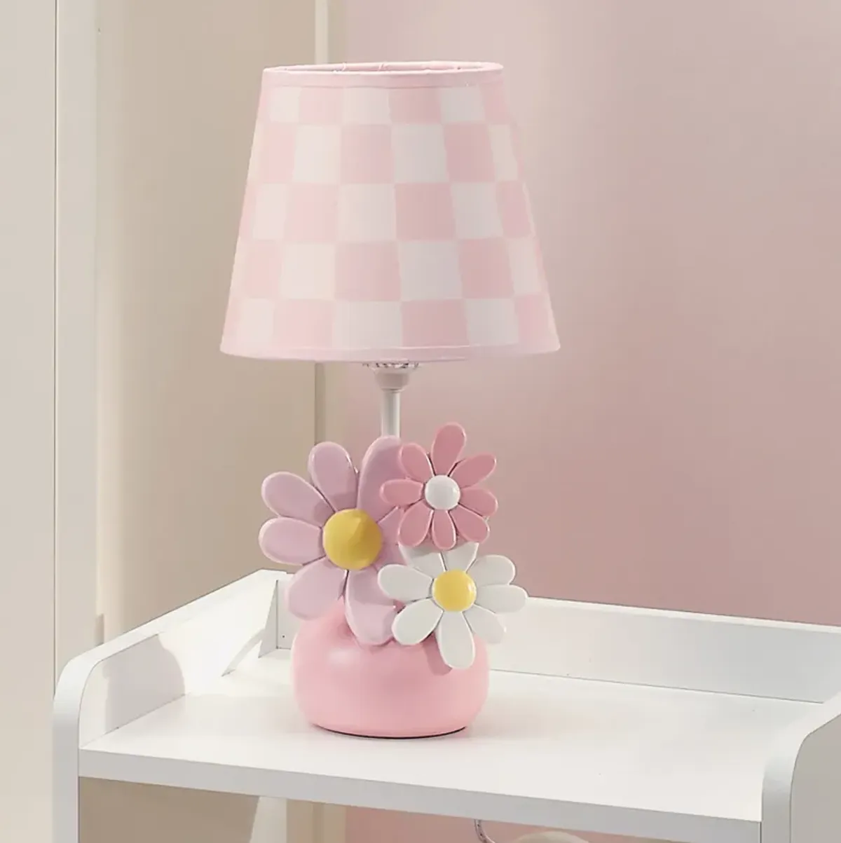 Lambs & Ivy Daisy Dreams Hand-Painted Pink Floral Lamp w/ Shade and LED Bulb