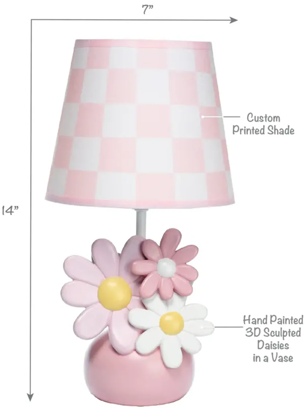 Lambs & Ivy Daisy Dreams Hand-Painted Pink Floral Lamp w/ Shade and LED Bulb