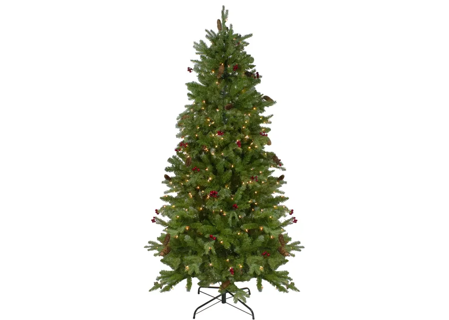 7.5’ Pre-Lit Mixed Winter Berry Pine Artificial Christmas Tree - Clear Lights