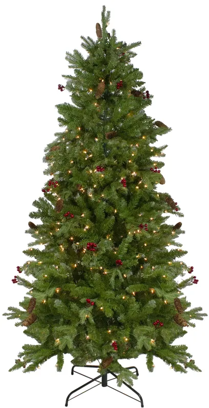 7.5’ Pre-Lit Mixed Winter Berry Pine Artificial Christmas Tree - Clear Lights