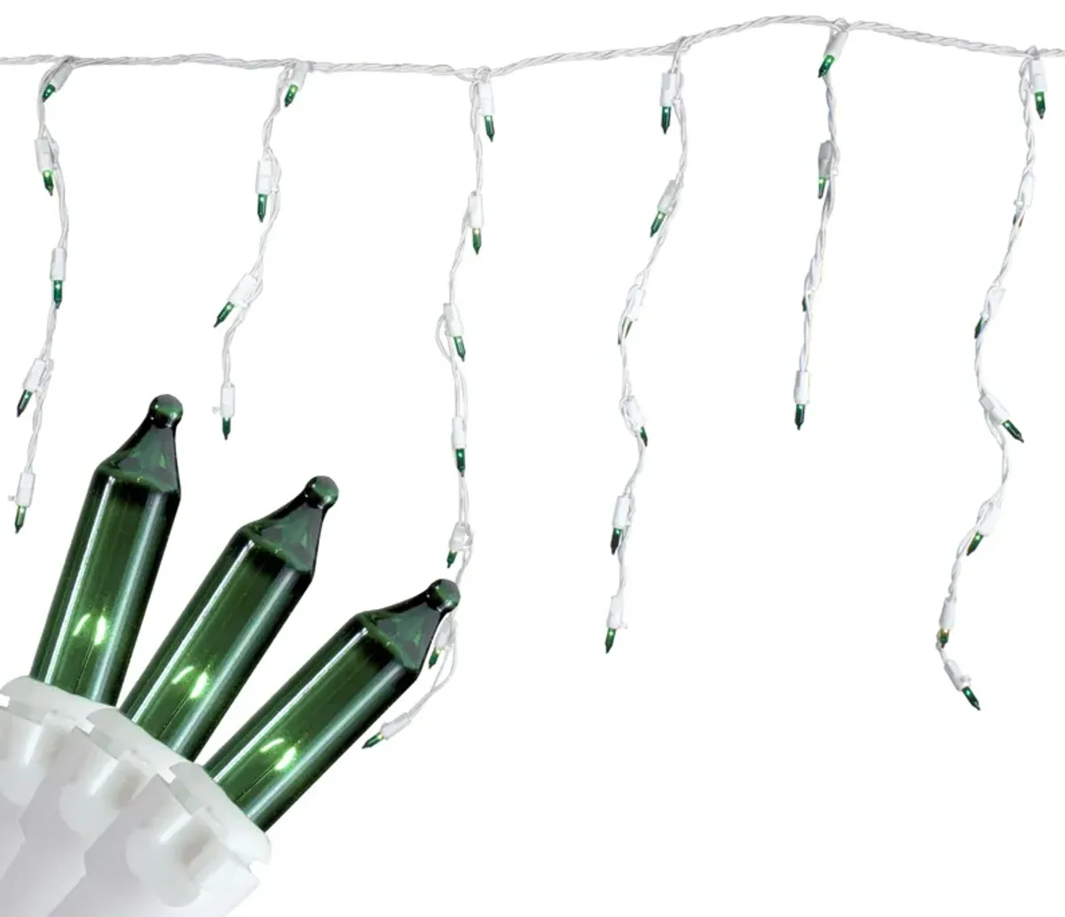 100 Count Green Mini Icicle Christmas Lights - 3.5 ft White Wire