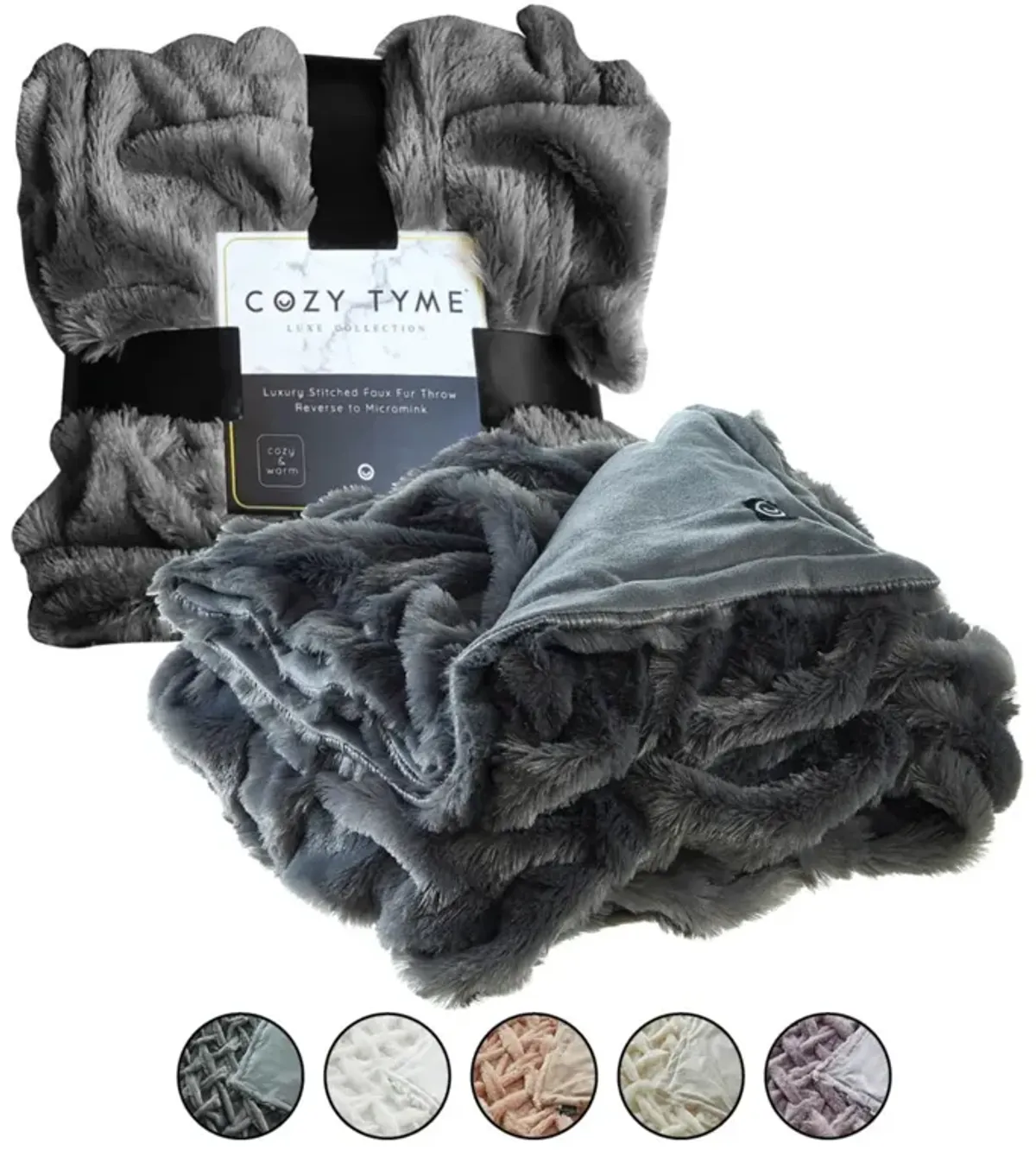 Cozy Tyme Lambert Stitched Faux Fur Throw 50"x60".