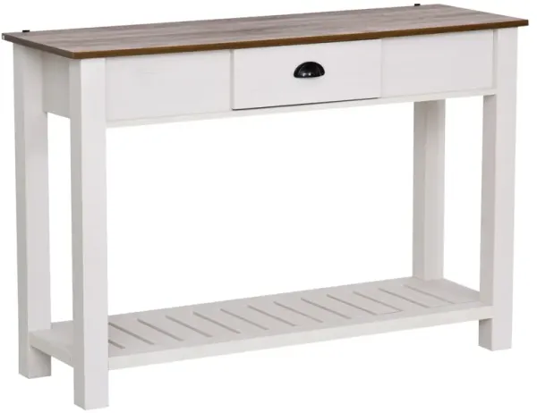 Natural Wood/White Console: Pastoral Desk with Drawer and Shelf