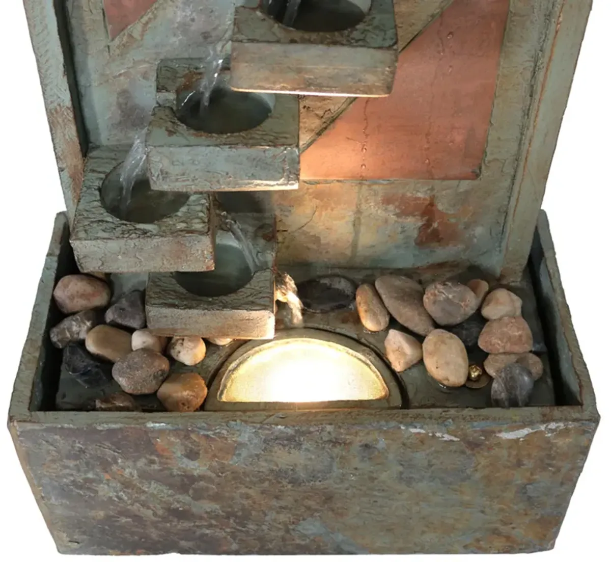 Sunnydaze Copper/Slate Staircase Water Fountain with LED Lights - 48 in