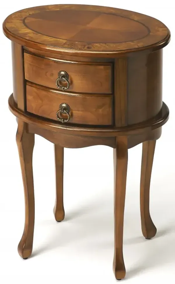 Elegant Oval Side Table with Solid Wood Frame and Dual Storage Drawers