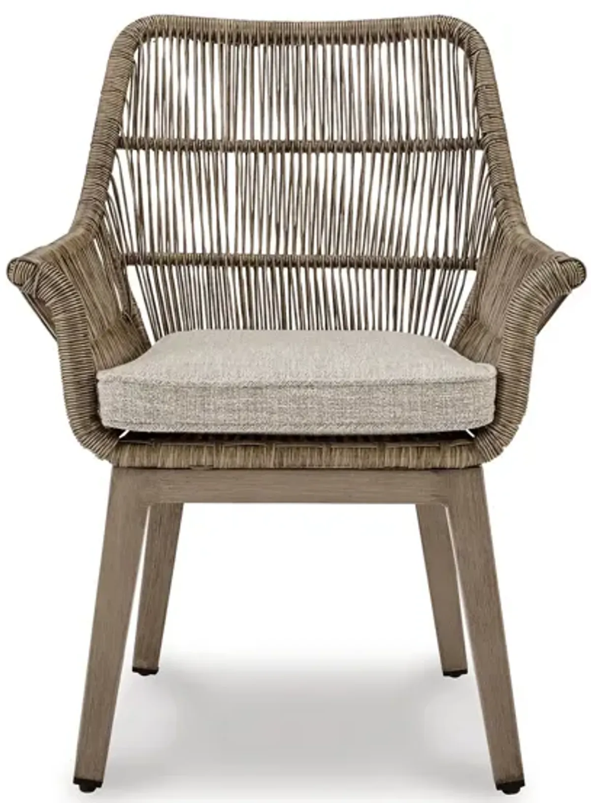 Rune 27 Inch Outdoor Wicker Woven Armchair, Set of 2, Aluminum Frame, Beige-Benzara