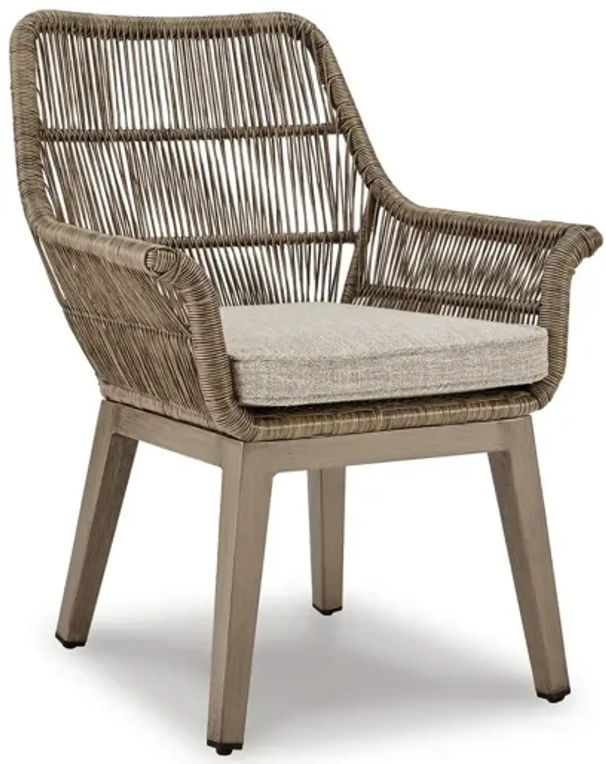 Rune 27 Inch Outdoor Wicker Woven Armchair, Set of 2, Aluminum Frame, Beige-Benzara