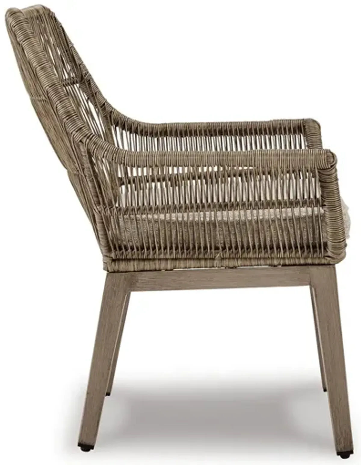 Rune 27 Inch Outdoor Wicker Woven Armchair, Set of 2, Aluminum Frame, Beige-Benzara