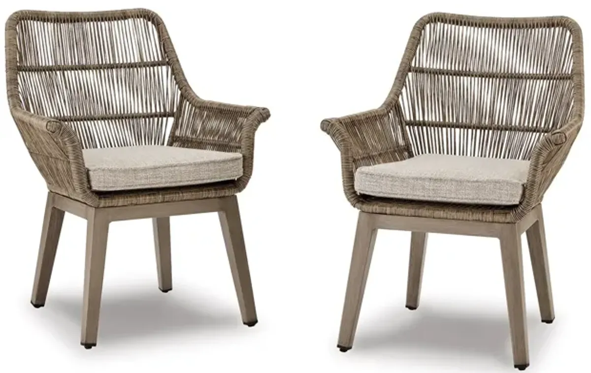 Rune 27 Inch Outdoor Wicker Woven Armchair, Set of 2, Aluminum Frame, Beige-Benzara