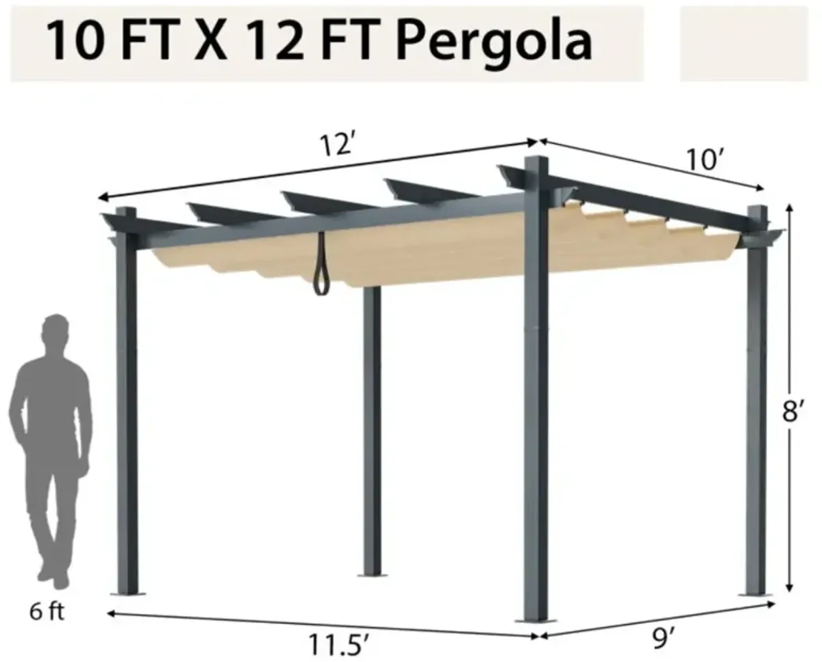 Hivvago 10 x 12 Feet Outdoor Aluminum Retractable Pergola Canopy Shelter Grape Trellis