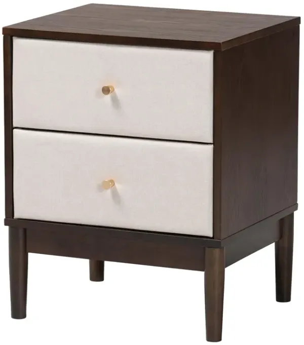 Baxton Studio Nikolai Mid Century Beige Fabric and Wenge Brown Wood 2 Drawer Nightstand