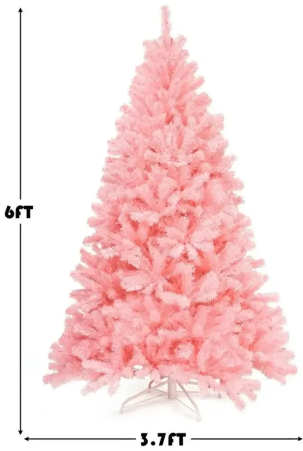 Hivvago 6 Feet Pink Artificial Hinged Spruce Full Christmas Tree with Foldable Metal Stand