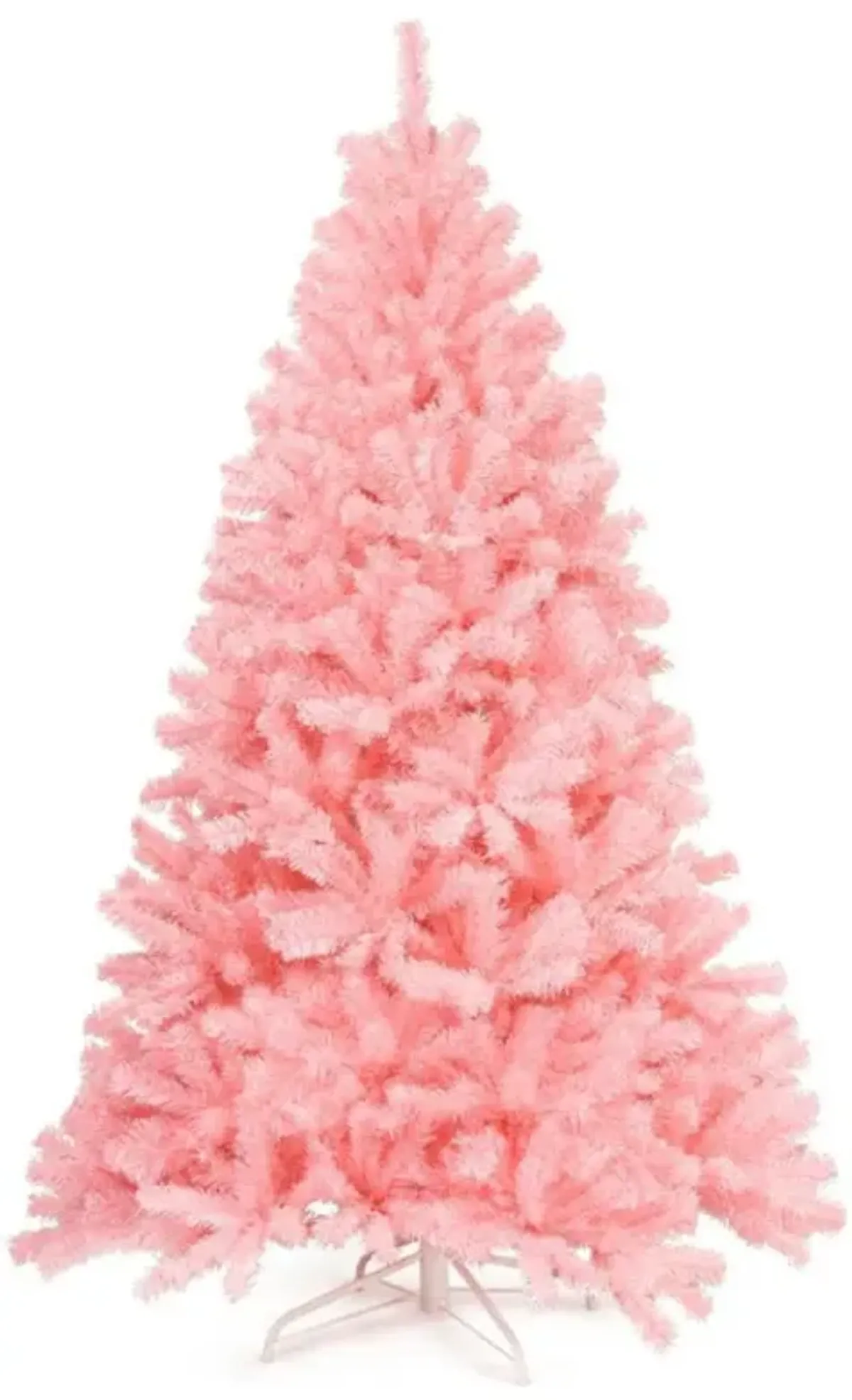 Hivvago 6 Feet Pink Artificial Hinged Spruce Full Christmas Tree with Foldable Metal Stand