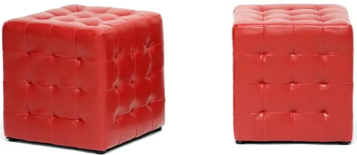 Siskal Red Modern Cube Ottoman (Set of 2)