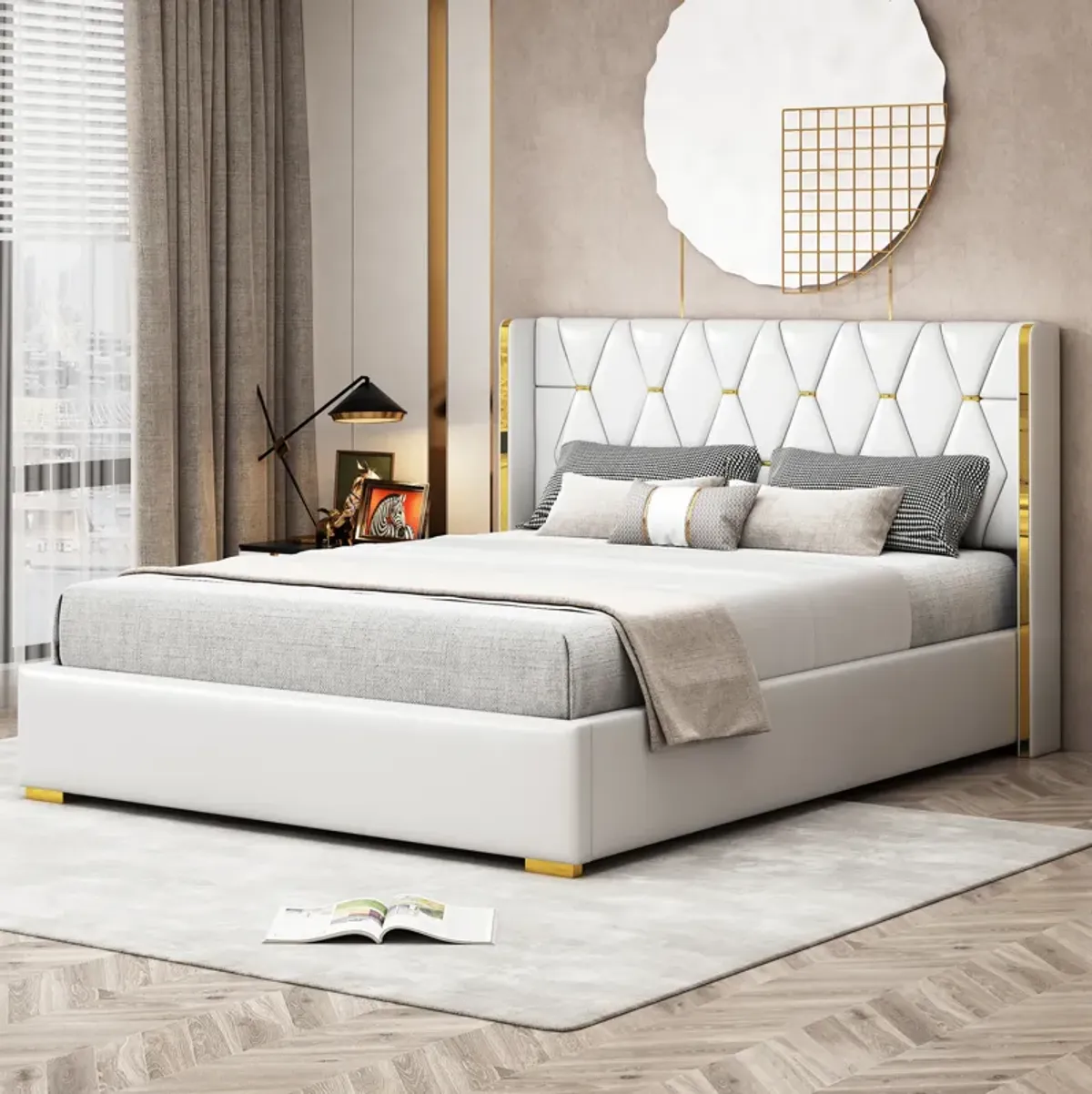 Merax Light Luxurious PU Platform Bed