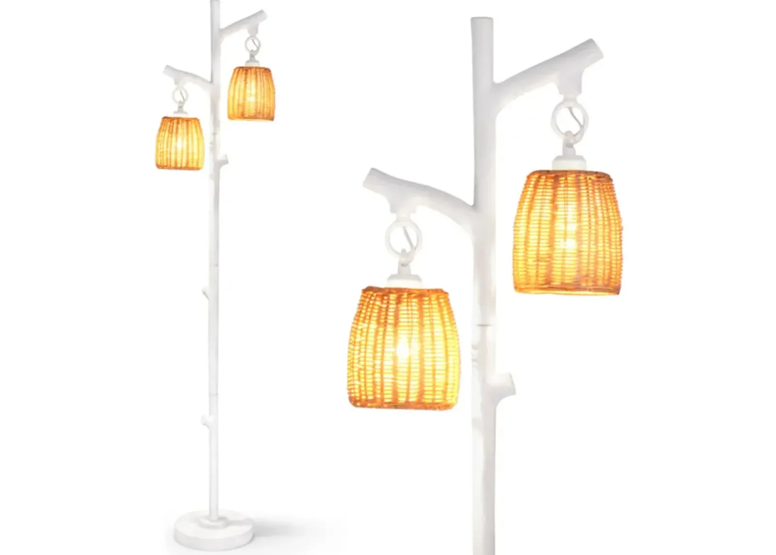 Hivvago 2 Light Tree Trunk Lamps with Wicker Shade-White