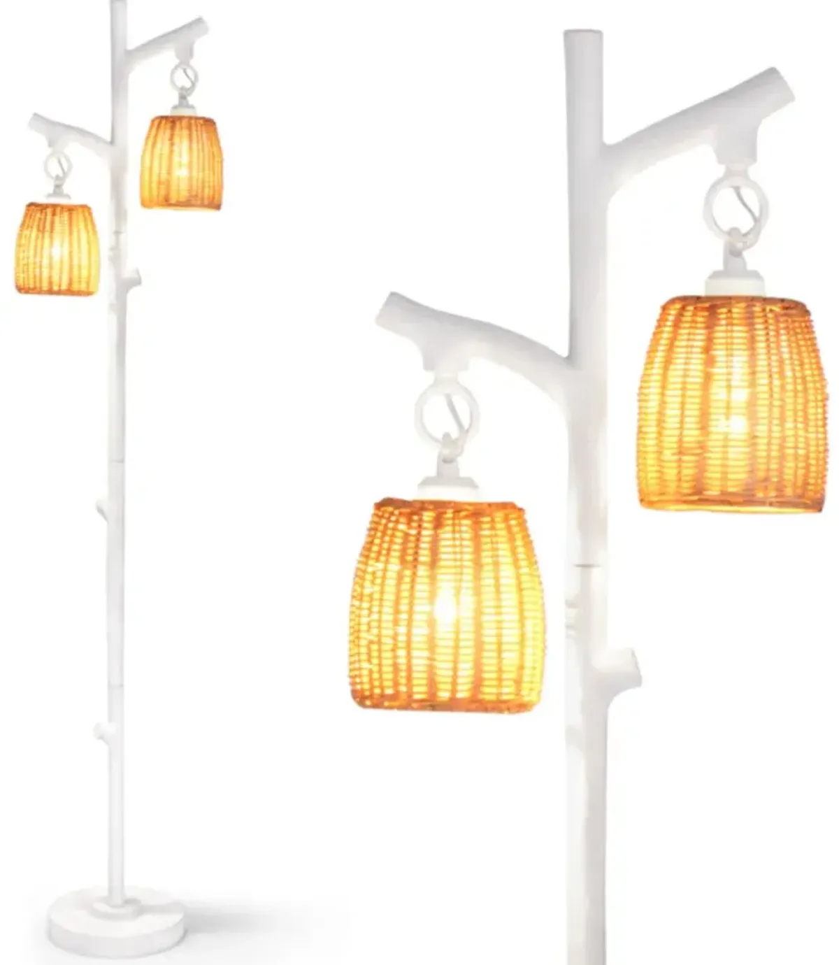 Hivvago 2 Light Tree Trunk Lamps with Wicker Shade-White