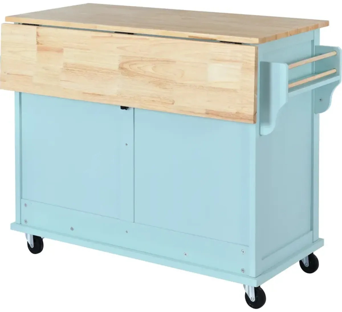 Rolling Mint Green Kitchen Cart with Drop-Leaf Countertop