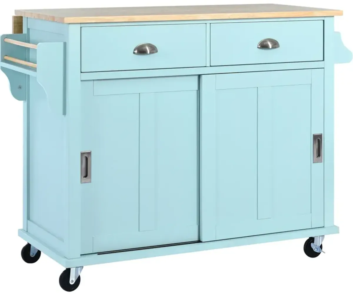 Rolling Mint Green Kitchen Cart with Drop-Leaf Countertop